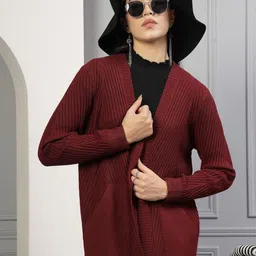 Mafadeny Women Striped Open Front Shrug with Pockets image 3