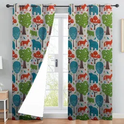 BFAM Cream-Coloured & Green Set of 2 Floral Black Out Door Curtain-picture-32