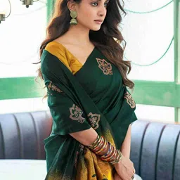 MOKSHA DESIGNS Ethnic Motifs Zari Silk Blend Handloom Kanjeevaram Saree image 3