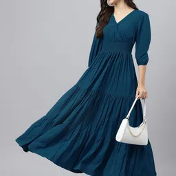 Krunal Raiyani Women V-Neck Puff Sleeve Midi Fit & Flare Dress-picture-24