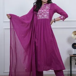 LIVIX Women Ethnic Motifs Embroidered Panelled Thread Work Chanderi Silk Kurta with Trousers & With Dupatta-picture-16