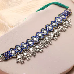 Sangria Silver-Plated Artificial Stone Studded & Beaded Statement Necklace-picture-38