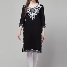 Aura Glam Floral Embroidered Notch Neck Straight Kurta-picture-18