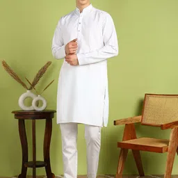 FUBAR Geometric Embroidered Mandarin Collar Straight Cotton Kurta-image-44