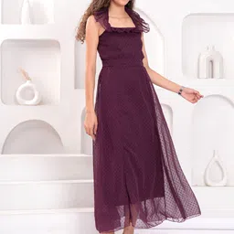 JC4U Women Self Design Ruffled Georgette Backless A-Line Maxi Dress image 2