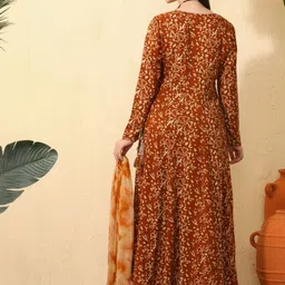 Sangria Women Ethnic Motifs Printed Angrakha Kurta with Trousers & With Dupatta image 4