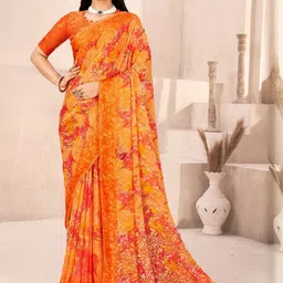 KALINI Floral Printed Saree With Satin Weaved Border And Matching Blouse Piece-image-17