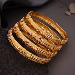 Anouk Set Of 4 Gold-Plated Floral Textured Bangles-image-56