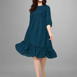 Krunal Raiyani Women Round Neck Midi Fit & Flare Dress-picture-28