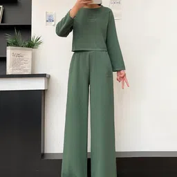 Stem Rope Round Neck Long Sleeve Top With Palazzo Co-Ords-image-0
