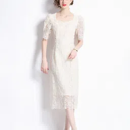 JC Collection Women Ethnic motifs Self Design Puff Sleeve A-Line Midi Dress image 2