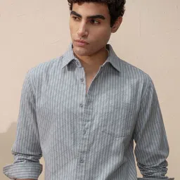 LOCOMOTIVE Slim Fit Striped Cutaway Collar Cotton Casual Shirt-picture-38