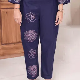 BEYOND ETHNIC Embroidered Pure Cotton Collar-Neck Tunic With Trousers Co-Ords image 2
