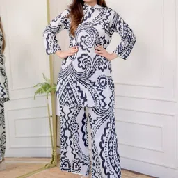 NavNari Printed Pure Cotton Polo Collar Tunic With Trousers Co-Ords image 5
