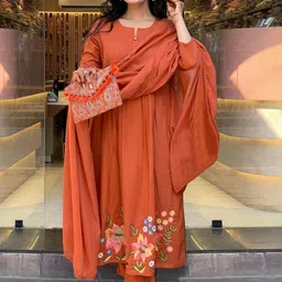 KALINI Floral Embroidered Thread Work Kurta with Trousers & Dupatta image 2