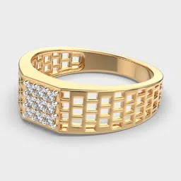 Jewelbox Men 9Kt Yellow Gold Mesh Minimal Diamond Ring image 5