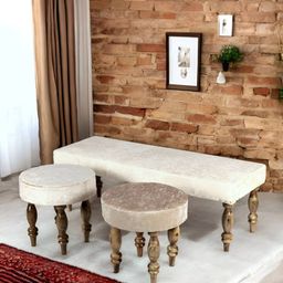 Ikiriya Beige Dining Bench With 2 Stools-picture-23