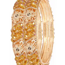 ZULKA Set of 2 Metal with Zircon Gemstone & Colourful Beads Kada-image-77