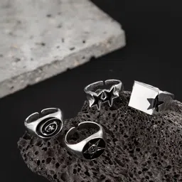 StyleCast x Revolte Men Set Of 4 Silver-Plated Finger Ring image 3