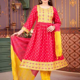 BAESD Girls Floral Printed Round Neck Pleated A-Line Kurta-picture-15