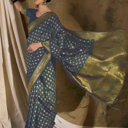 Desi Fusion Ethnic Motifs Zari Heavy Work Saree image 3