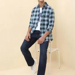 Allen Solly Men Windowpane Checked Spread Collar Pure Cotton Casual Shirt image 5