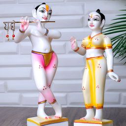 GW CREATIONS Pink & Yellow Radha Krishna Exquisite Marble Religious Idol Showpiece-picture-11