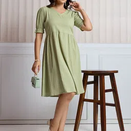 CLOTHING CLOSET Women Puff Sleeve Fit & Flare Mini Dress-picture-10