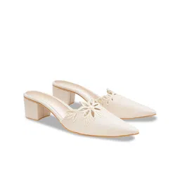 Sole House Women Woven Design Pointed Toe Block Heel Mules image 4