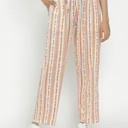 TOLIKE Women Striped Printed Relaxed Slim Fit Trousers-image-7