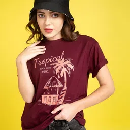 Mast & Harbour Women Graphic Printed Round Neck Cotton Oversized T-shirt-picture-22