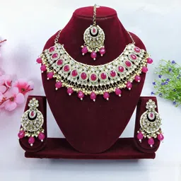 VATSALYA creation Alloy Gold- plated Ruby Red Jewellery Set image 2