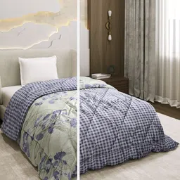 Monte Carlo Blue & Green Floral Printed AC Room 120 GSM Single Bed Comforter-picture-40