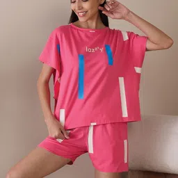 Sweet Dreams Geometric Printed Round Neck Short Sleeves Night suit-image-31