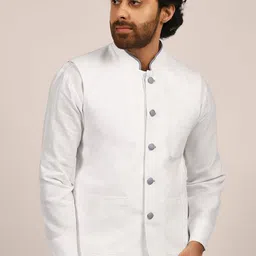 KINGDOM OF White Mandarin Collar Nehru Jackets image 3