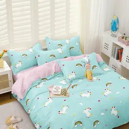 Aura Blue & White Printed Duvet Cover With 2 Pillow Covers-image-42