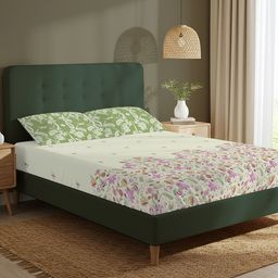 URBAN SPACE Green & Pink Floral 200 TC King Bedsheet with 2 Pillow Covers-picture-9