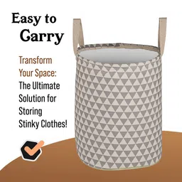 Kuber Industries Grey 2 Pieces Triangles Printed Cotton Foldable Laundry Bags 45 L Each image 5