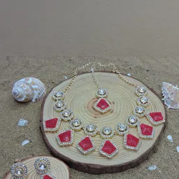 VATSALYA creation Alloy Gold- plated Red Jewellery Set-picture-23