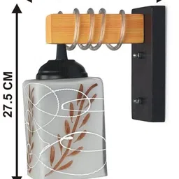 1ST TIME Brown & White Colourblocked Wood Contemporary Rectangle Shaped Wall Lamp image 2