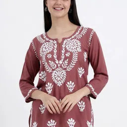 The Chikan Label Brown Chahat Rayon Chikankari Short Kurti-picture-26