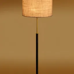 Devansh White & Black Wooden & Cotton Cylinder Shaped Floor Lamp image 5