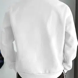 ENITOR Men's White Solid Mandarin Collar Full Zipper Sweatshirt image 2