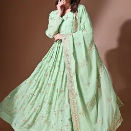 KALINI Women Ethnic Motifs Embroidered Sequinned Georgette Ethnic Dress with Dupatta-picture-30