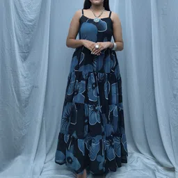 LIPS CROWN Women Floral Print Gathered or Pleated Shoulder Straps Maxi Dress-image-99