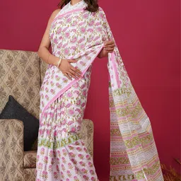 shivanya  handicrafts Shivanya Handicrafts Floral Pure Cotton Block Print Saree image 3