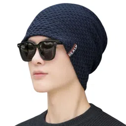 iSWEVEN Unisex Self Design Woollen Beanie image 3