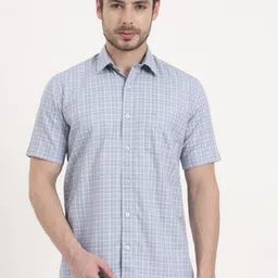 JADE BLUE Men Tailored Fit Tartan Checked Spread Collar Cotton Casual Shirt-picture-10