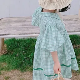 LULU & SKY Checked Tie-Up Neck Flared Sleeve A-Line Dress image 2