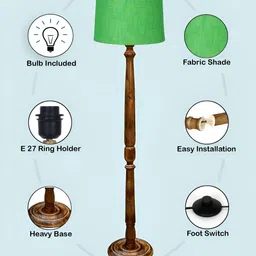 Homesake Green & Brown Wooden Floor Lamp With Shade image 3